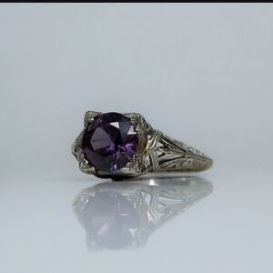 1.71 Carat Sapphire Purple And Green White Gold True Antique Old European Cut